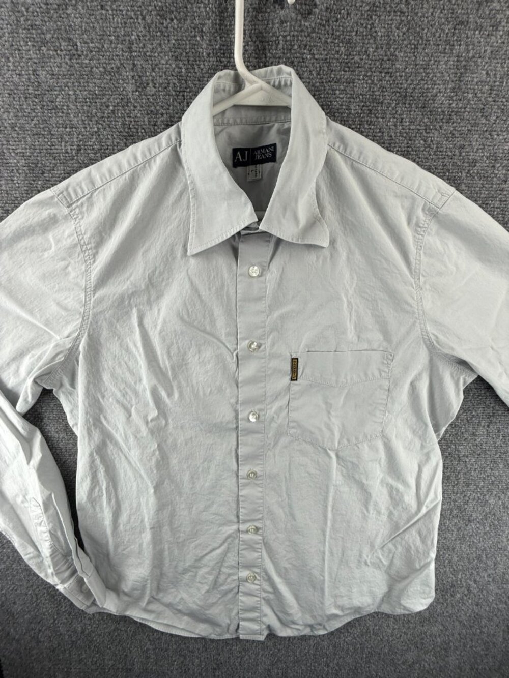 Armani Cotton Spandex Large Misura Gray Shirt Italian Mens Solid Pocket Designer